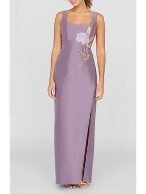 New Kay Unger Paloma Beaded Placed Floral Sheath Gown In Heather Sz 10 $398
